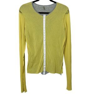 PETE Layered Mesh Long Sleeve Snap Front Shirt Citron and Gray Sz L